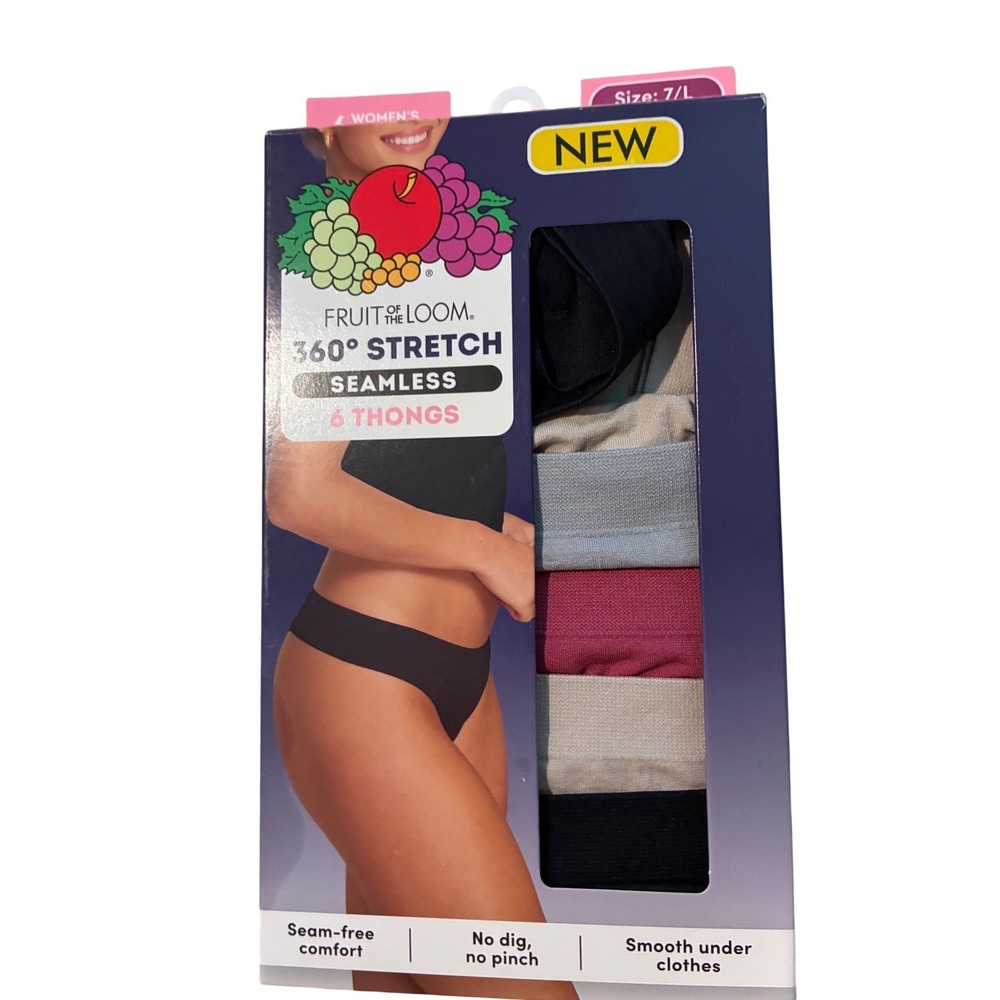 Fruit of the Loom Womens 360 Stretch Seamless Thongs 6 Pack Multi Color Size 7 L